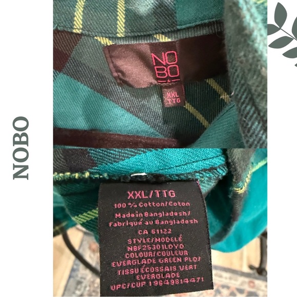 🛍️3/$40 NOBO Teal Plaid Button-Up Shacket | Brushed Flannel | Oversized Fit XXL - Picture 6 of 6